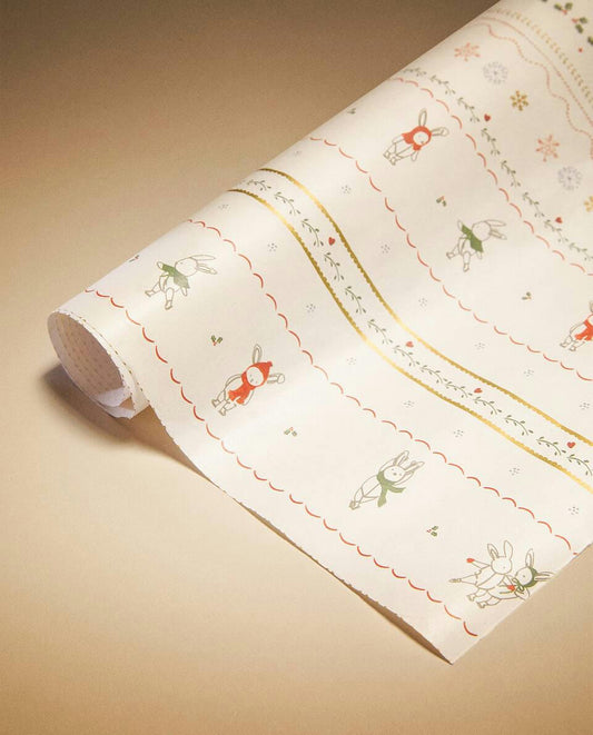 CHILDREN’S WRAPPING PAPER WITH CHRISTMAS BUNNY RABBITS